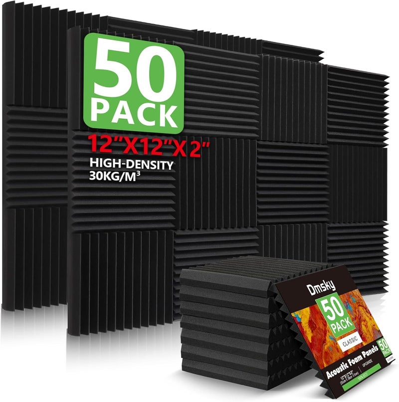 Dmsky 50 Pack Acoustic Foam Panels,2"X 12" X 12"Sound Proof Foam PanelsHigh Density Sound Absorbing Panels,Soundproof Wedges Panels for Studio Recording & Office & Home - Image 1